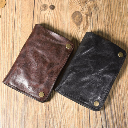 Wrinkled Leather Mens Brown billfold Wallet Front Pocket Leather Black Bifold Wallet Small Wallets for Men