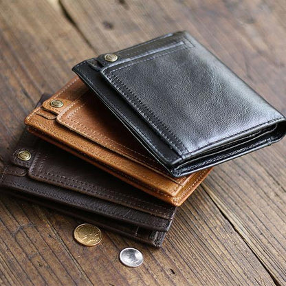 Casual Brown Leather Mens billfold Wallet Trifold SMall Wallet Black Front Pocket Wallet For Men