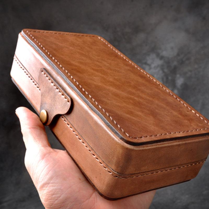 Handmade Leather Mens Box Wallet Wristlet Clutch Wallet Cigarette Box for Men