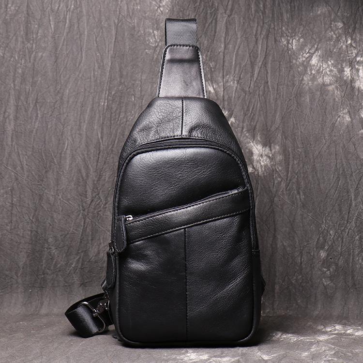 Cool Black Leather Sling Backpack Men's Brown Sling Bag Sling Pack One shoulder Backpack For Men