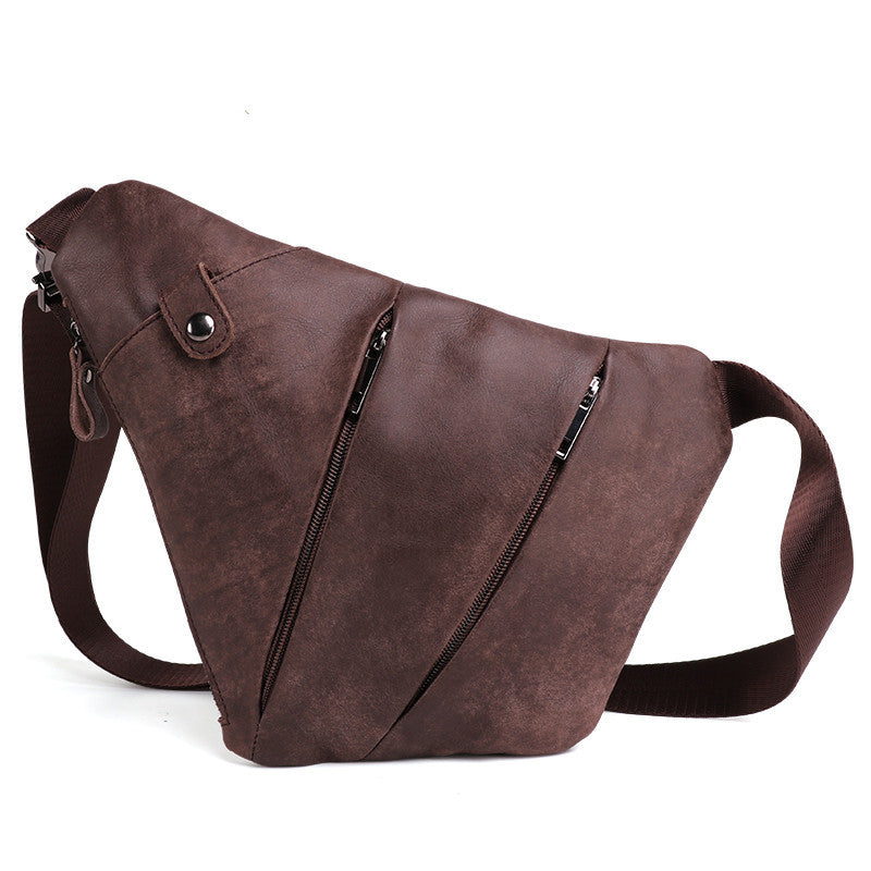 Cool Leather Brown Men's Sling Bag Chest Bag Black Crossbody Backpack For Men