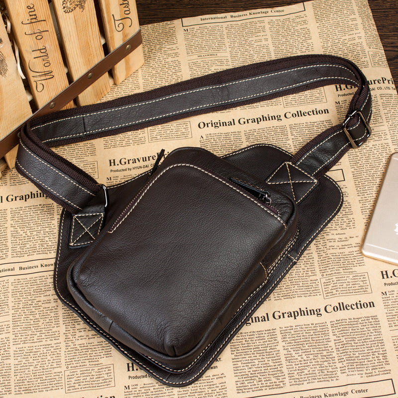 Dark Brown Leather Mens Cool Sling Bag Crossbody Pack Black Chest Bag for men