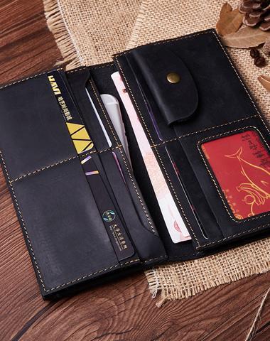 Cool Coffee Mens Leather Long Wallets Bifold Long Wallet for Men