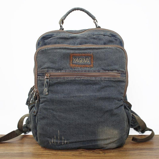 Fashion Denim Blue Mens 16 inches Backpack Multifunctional Backpacks Jean Travel Backpack For Men