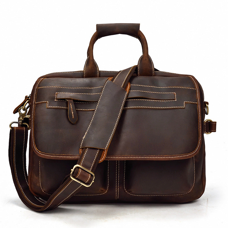 Vintage Leather Briefcase Handbag 14inch Laptop Bag Business Bag Shoulder Bags For Men