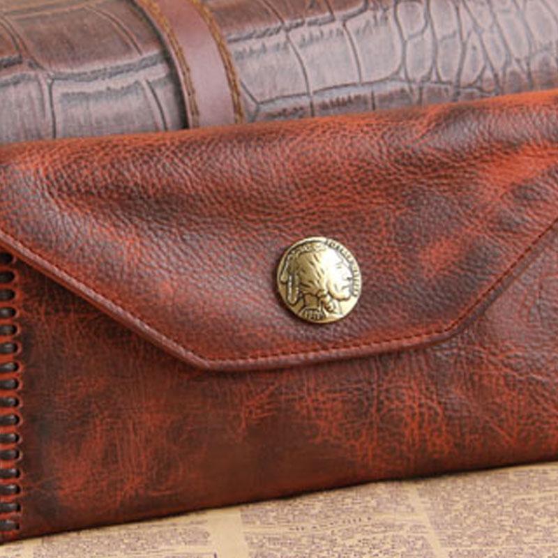 Genuine Leather Mens Cool Biker Chain Wallet Long Leather Wallet Slim Clutch Wristlet Wallet for Men