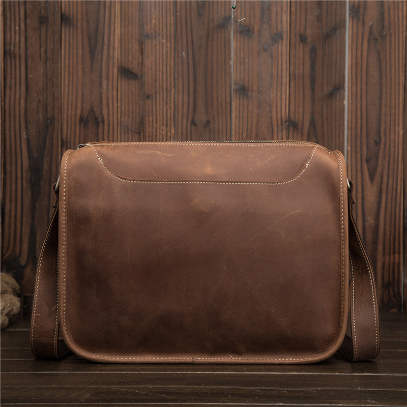 Vintage Brown Leather Men's Side Bag Coffee Courier Bag Shoulder Bag For Men