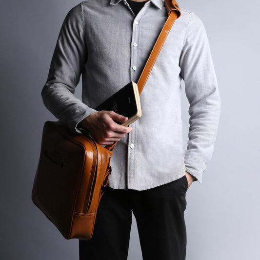 Fashion Brown PU Leather Casual Men's Messenger Bag Backpack Laptop Briefcase For Men