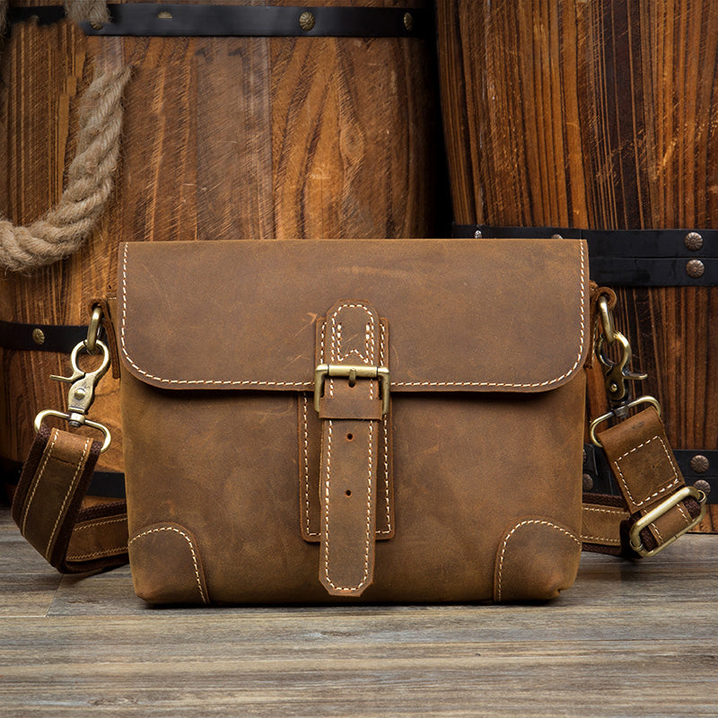 Cool Brown Leather 8 inches Mens Small Courier Bag Messenger Bags Postman Bags for Men