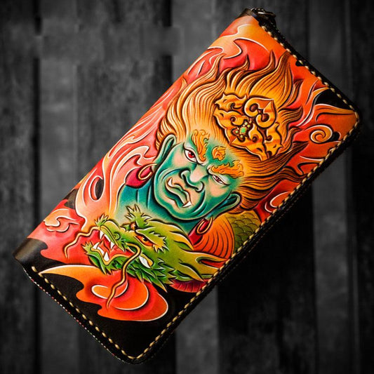 Handmade Leather Men Tooled Acalanatha Cool Leather Wallet Long Phone Clutch Wallets for Men