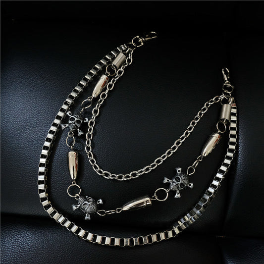 Badass Men's Skull and Bullet Triple Long Wallet Chain Pants Chain Trendy Biker Wallet Chain For Men