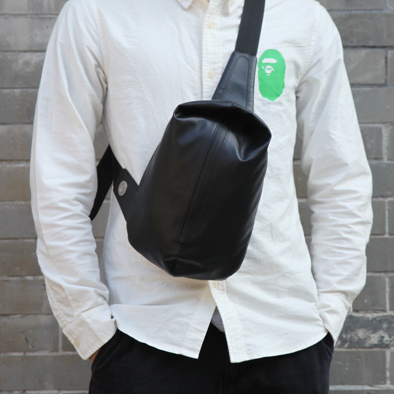 Cool OXFORD CLOTH PVC Black Men's One Shoulder Backpack Sling Bag For Men