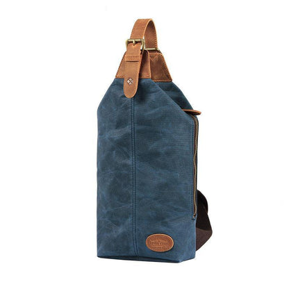 Waxed Canvas Sling Backpack Men's Sling Bag Navy Blue Chest Bag Waxed Canvas One shoulder Backpack For Men