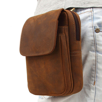 Cool Brown Leather Men's Cell Phone Holster Brown Belt Bag Belt Pouch For Men