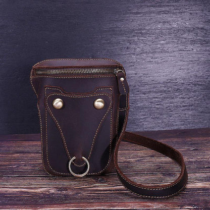 Black LEATHER MENS Belt Pouch Ox Mini Messenger Bag Belt Holster Waist Bag For Men