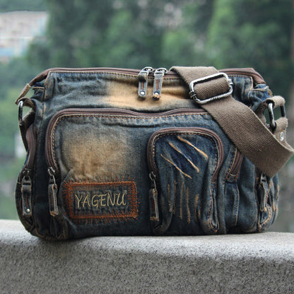 Vintage Denim Blue Mens Casual Side Bag Messenger Bag Jean Blue Postman Bags Courier Bag For Men