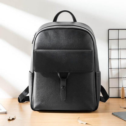 Cool Black Mens Leather School Backpacks Travel Backpacks 15-inch Laptop Backpack for men