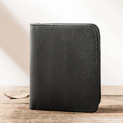 Black Cool Leather Mens Small Wallet billfold Wallet Bifold Vintage SLim Wallet for Men