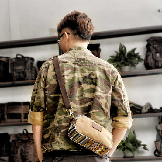 Cool Canvas Mens Green Clutch Bag Mini Side Bag Gray Small Messenger Bag For Men