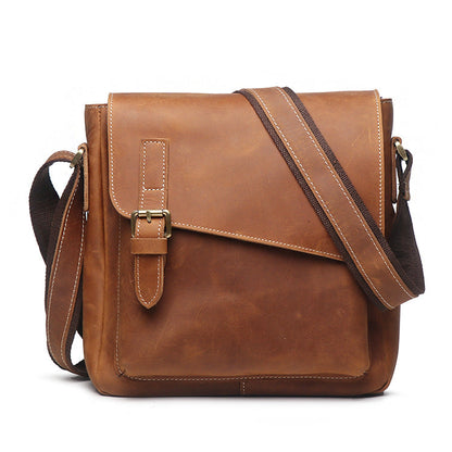 Vintage Leather Men's Small Side Bag Vertical Messenger Bag Shoulder Bag For Men