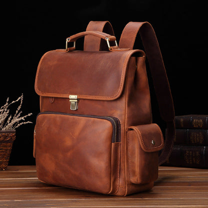 Cool Brown Leather Men's 13'' Laptop Backpack School Backpack Travel Backpack For Men