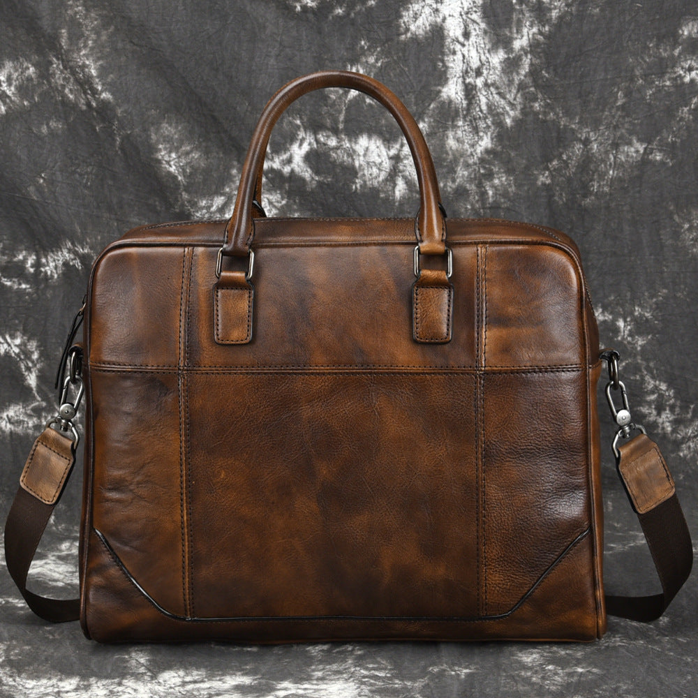 Vintage Leather Mens Briefcase Postman Bag 14inch Laptop Bag Handbag Work Bag For Men