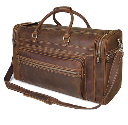 Vintage Large Leather Men's Overnight Bag Brown Travel Bag Weekender Bag For Men