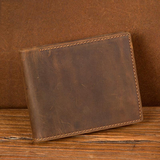 Cool Brown Leather Mens Bifold Small Wallet Thin Front Pocket Wallet Trifold billfold Wallet for Men