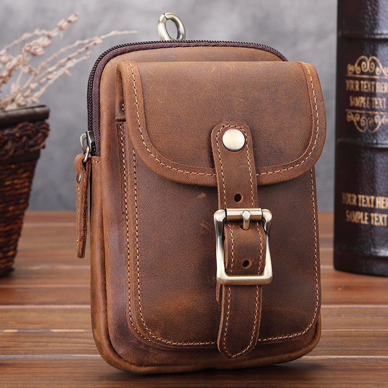 Brown Leather Cell Phone Holster Waist Pouches Belt Pouch Belt Bag For Men