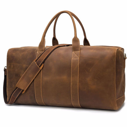 Vintage Brown Leather Men's Travel Bag Overnight Bag Weekender Bag For Men