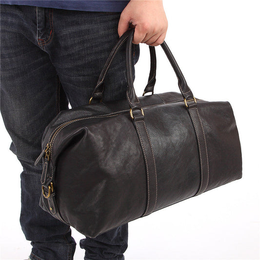 Fashion Black Leather Men's Weekender Bag Travel Bag Black Overnight Bag For Men