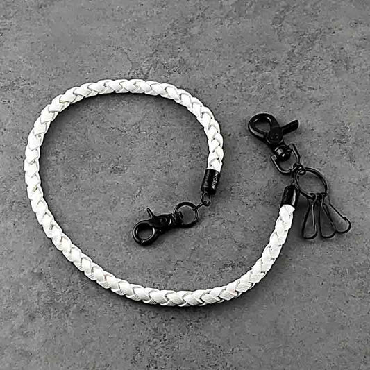 Badass White Leather Braided Long Wallet Chain Cool Punk Rock Biker Trucker Wallet Chain Trucker Wallet Chain for Men