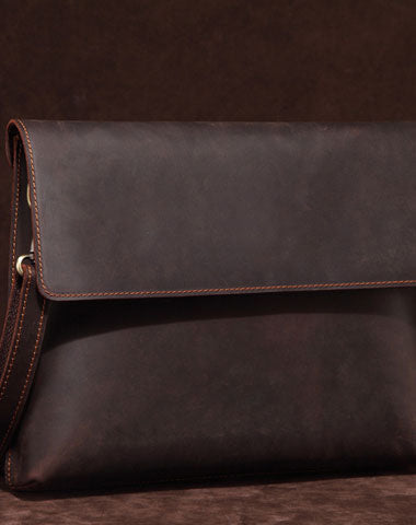 Cool Vintage Dark Brown Leather Mens Courier Bags Small Side Bags Messenger Bag For Men