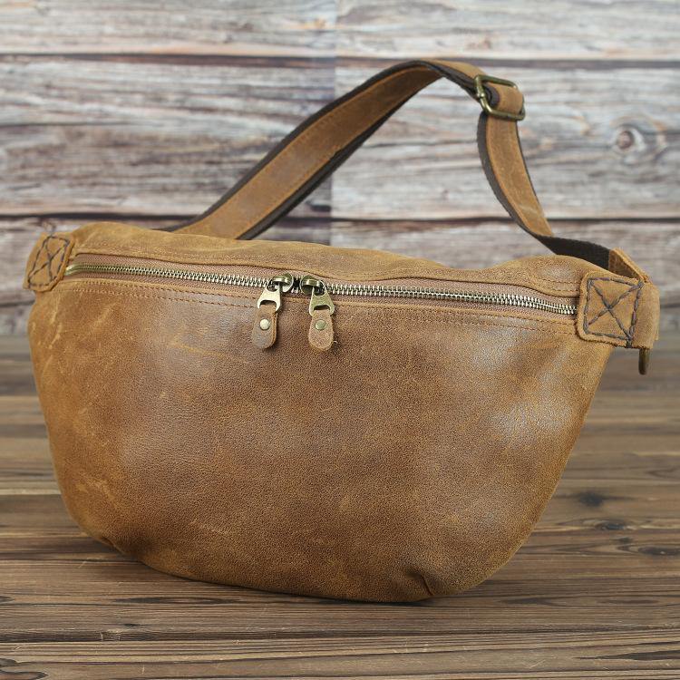 Tan Leather Fanny Pack Men's Brown Chest Bag Hip Bag Bum Bag Waist Bags For Men