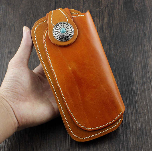 Cool Brown Leather Men's Long Biker Wallet Leather Long Wallet For Men