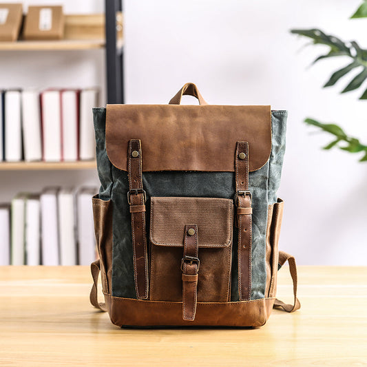 Lake Green Waxed Canvas Mens Large 15'' Laptop Backpack College Backpack Hiking Backpack for Men