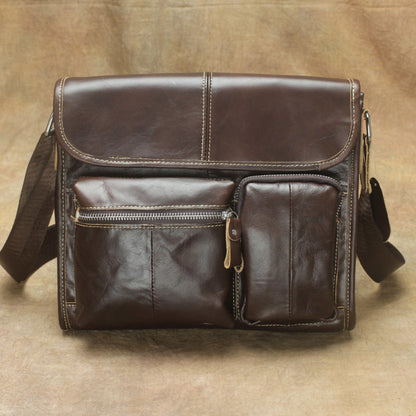 Oil Waxed Brown Leather Men's Small Messenger Bag Coffee Small Side Bag For Men