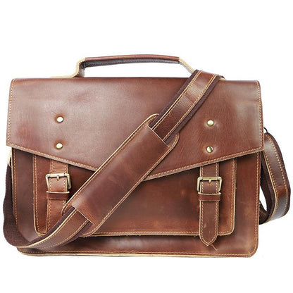 Vintage Brown Mens Leather Briefcase Work Handbag Black 14'' Computer Briefcases For Men