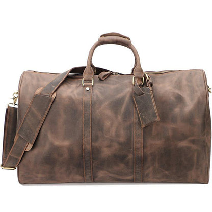 Vintage Brown Leather Mens Casual Large Travel Bags Shoulder Weekender Bags Duffle Bag For Men