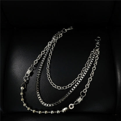 Punk Men's Metal Beaded Triple Long Wallet Chain Pants Chain Trendy Biker Wallet Chain For Men