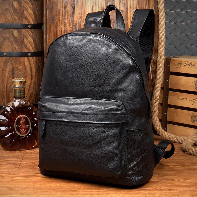 Fashion Black Mens Leather 13-inch Computer Backpacks Cool Travel Backpacks School Backpacks for men