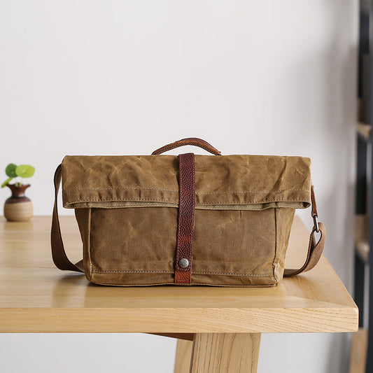 Waxed Canvas Mens Womens Side Bag 13¡®¡¯ Khaki Courier Bag Messenger Bag for Men