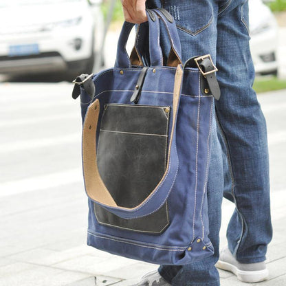 White Canvas Leather Mens Tote Handbags Messenger Bag Khaki Shoulder Tote Bag For Men and Women