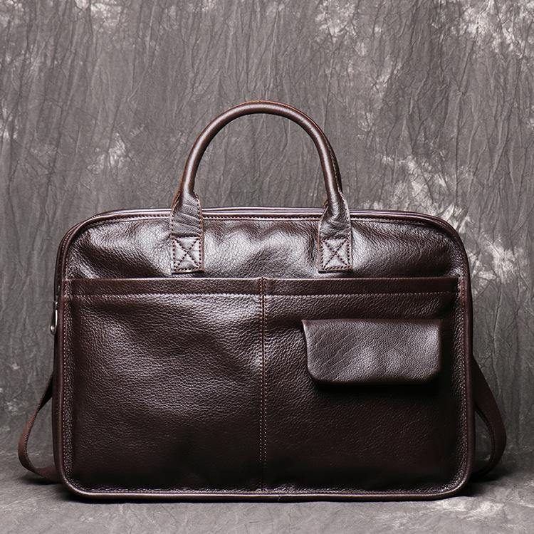 Dark Brown Leather Mens 15 inches Large Laptop Work Bag Handbag Briefcase Shoulder Bags Business Bags For Men