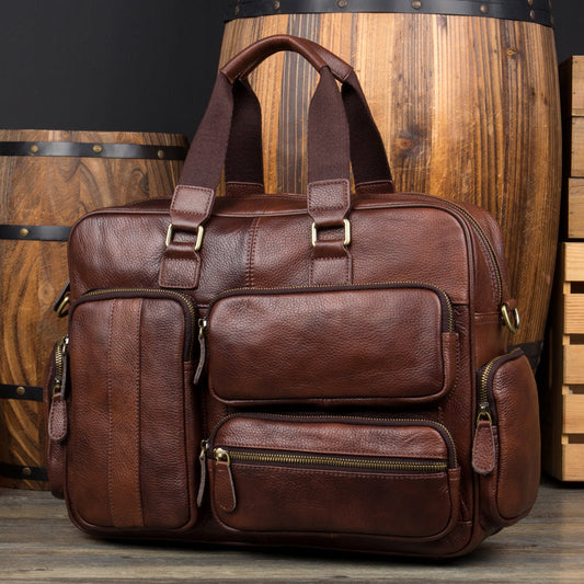 Cool Brown Leather 16 inches Travel Briefcase Side Bag Travel Handbag Luggage Bag for Men