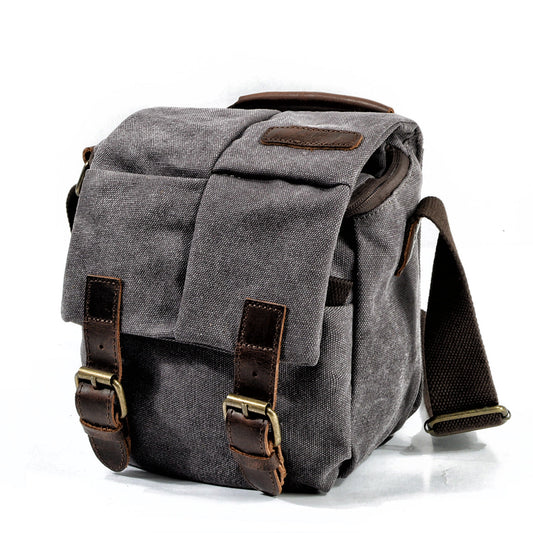 Cool Waxed Canvas Leather Mens Casual Waterproof Small Side Bag SLR Camera Bag Side Bag For Men