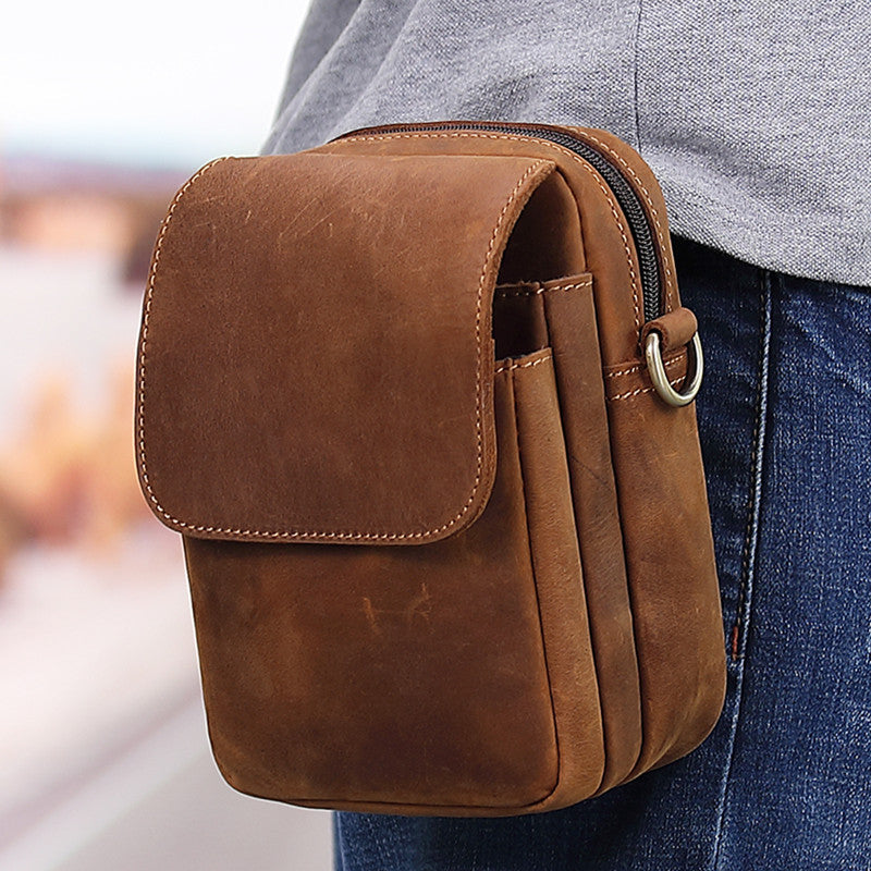 BROWN LEATHER MENS Belt Pouch Belt Bag Waist Bag Mini Side Bag Phone Bag For Men