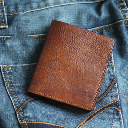 Cool Brown Leather Mens Vertical Small Wallet billfold Wallet Bifold Slim Wallet For Men