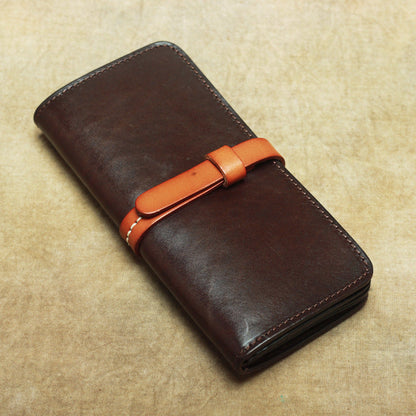 Vintage Leather Men's Bifold Long Wallet Black Brown Blue Long Wallet For Men