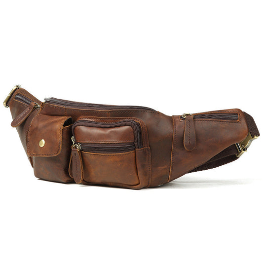 Vintage Brown Leather Men's Waist Bag Fanny Pack Hip Pack For Men